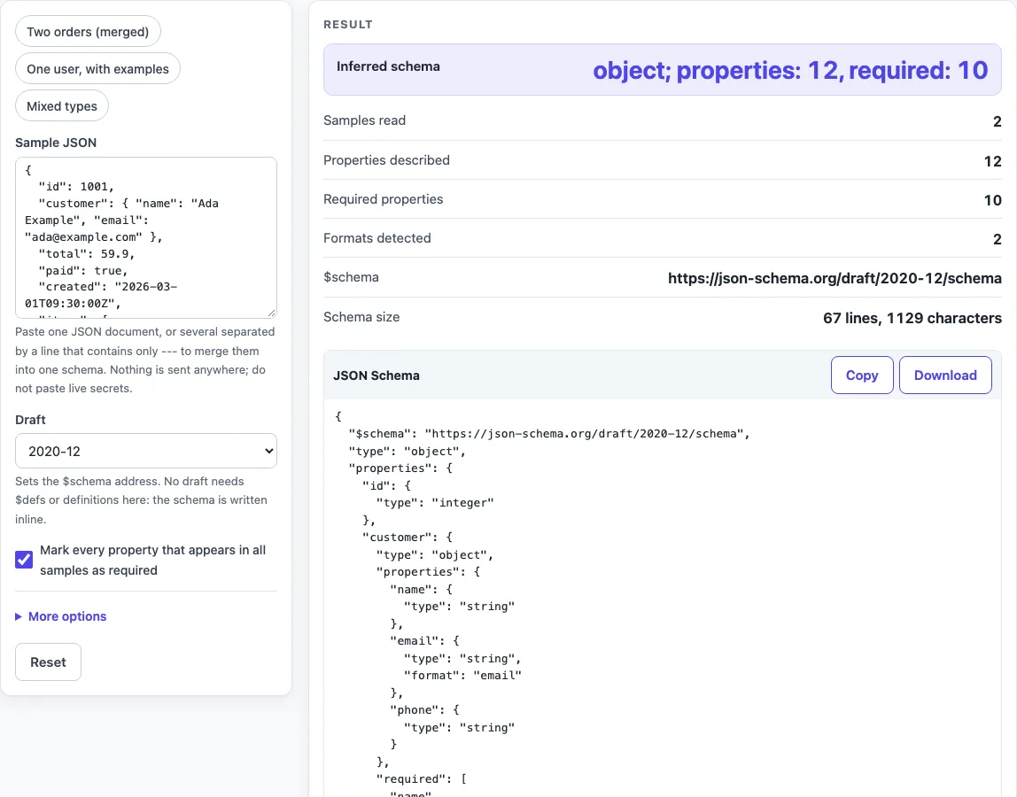 Json schema generator example