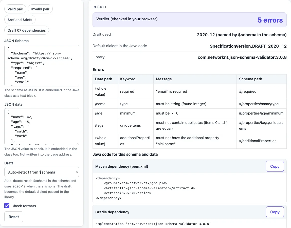 Json schema validation java example