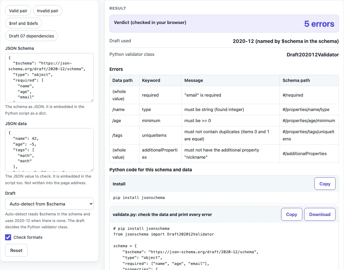 Json schema validation python example