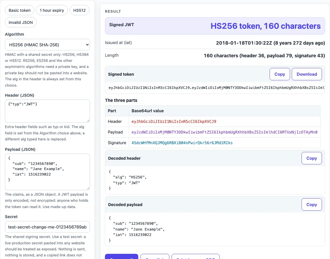 Jwt generator example