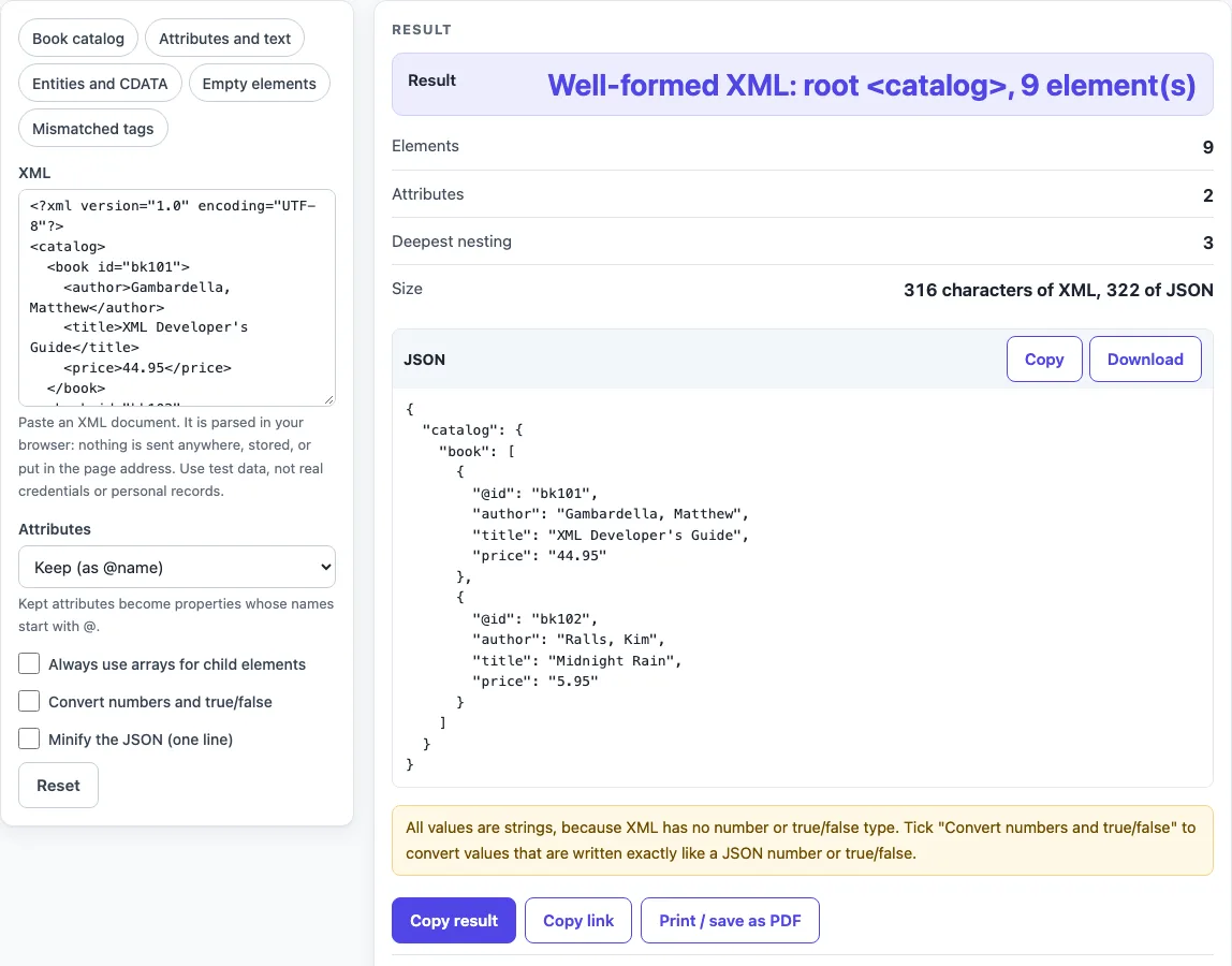 Xml to json example